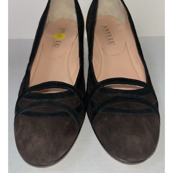 Anyi Lu Handmade In Italy Color Block Brown Black Suede Pump Heels Sz 39 US 9 - Picture 6 of 8